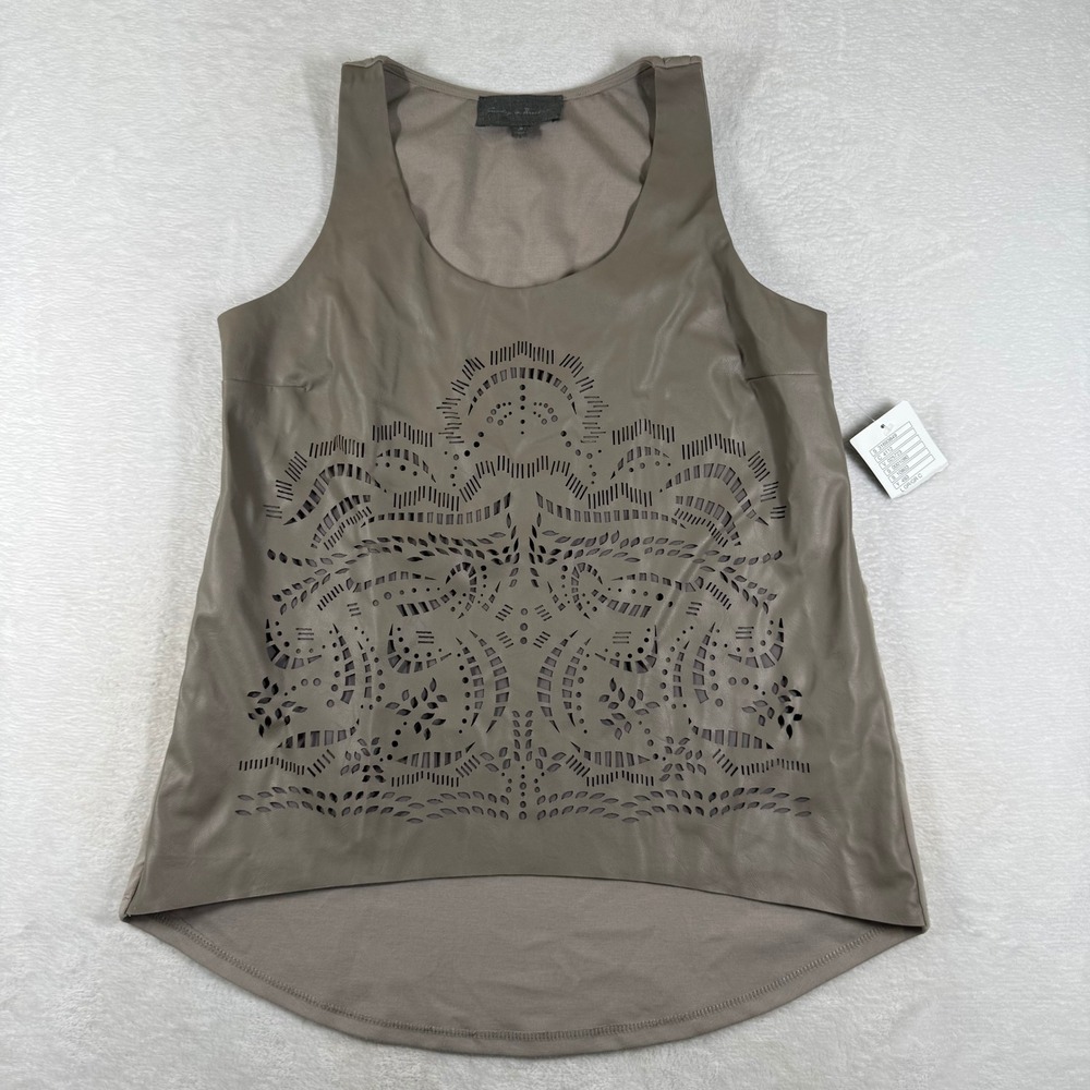 Sunday in Brooklyn Anthropologie Faux Leather Laser Cut Tank Top Taupe Medium